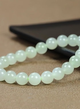 天然和田玉圆珠手串女款玉石清新