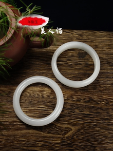 新疆羊脂玉手镯天然白玉宽条首饰金丝玉冰种圆条玉镯小红书