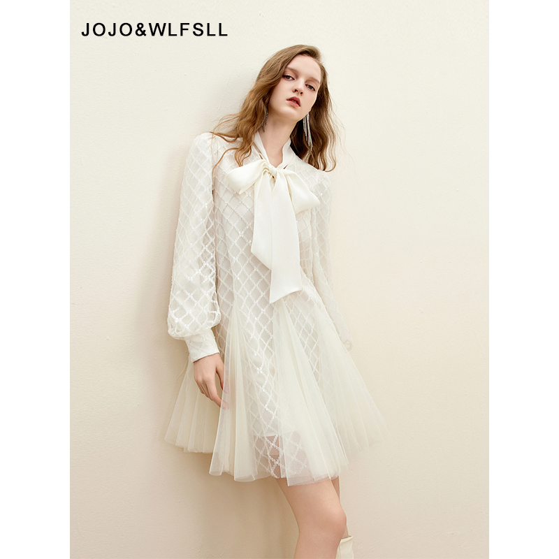 JOJOWLFSLL女装千金风网纱连衣裙