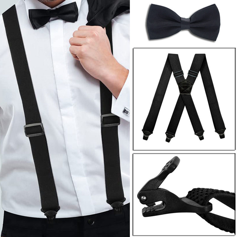 美式吊裤带3.8cm男士背带夹玉米纹松紧吊带商务西裤衬衫肩带Ins