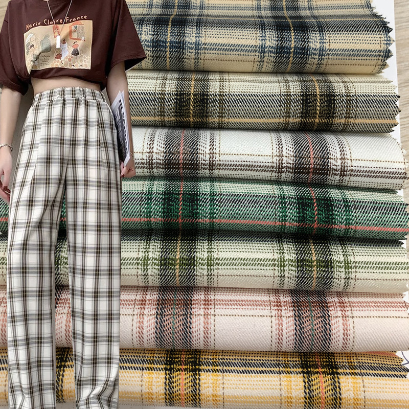 TR弹力色织格子布 长裤短裤连衣裙面料 日韩童装男女服装格子面料