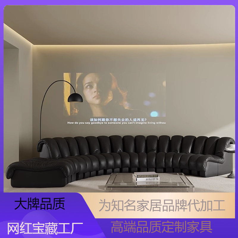 意式极简中古沙发可伸缩瑞士DS-600设计师别墅蛇形真皮S形模块沙