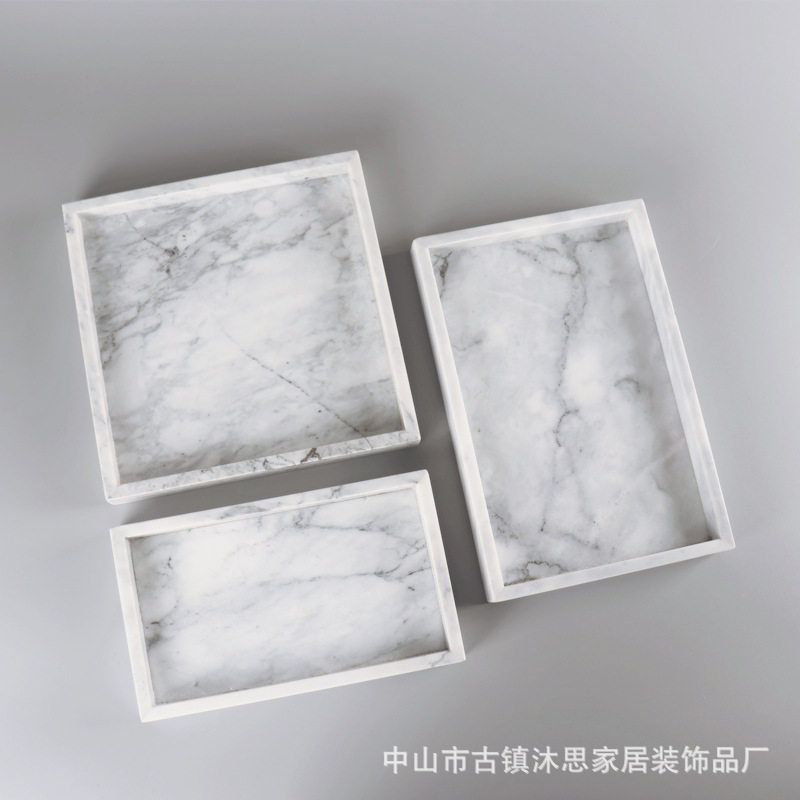 酒店样板间卫浴洗漱托盘蛋糕盘家居化妆品白色天然大理石方形