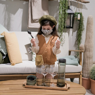 女童2021秋冬新款复古风针织马甲短裤套装C宝同款欧美风时髦穿搭