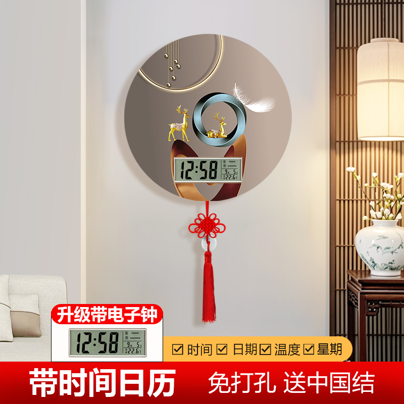 高档万年历时钟卧室表挂墙餐厅大气装饰画免打孔麋鹿钟表个性挂钟图片