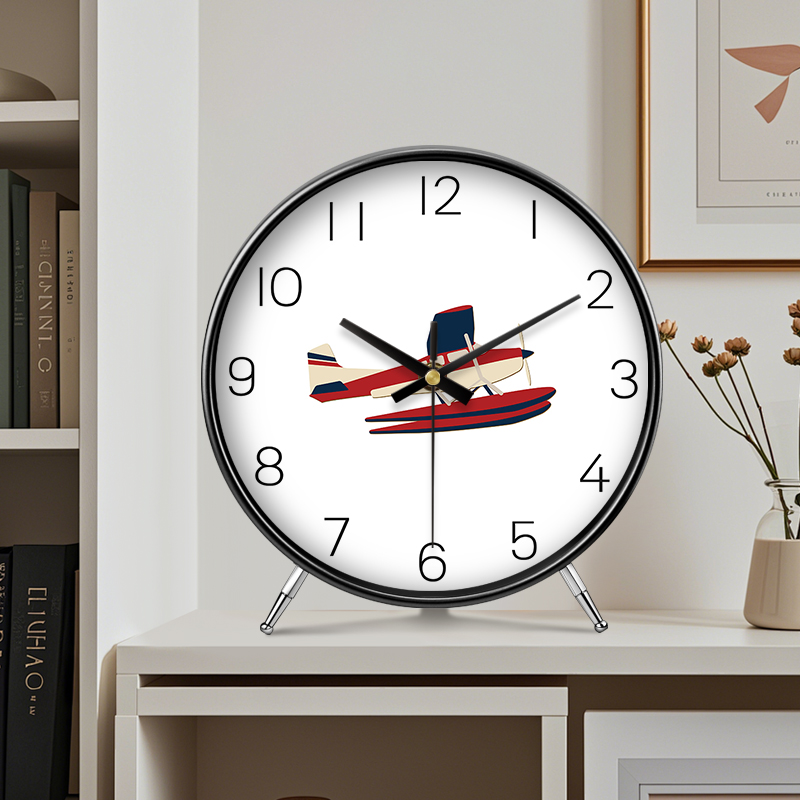儿童房高级感座钟钟表客厅可爱静音摆台钟简约卧室飞机装饰台钟