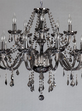 10+5烟灰色水晶吊灯双层15头蜡烛灯玻璃灯客厅餐厅灯适合酒店KTV