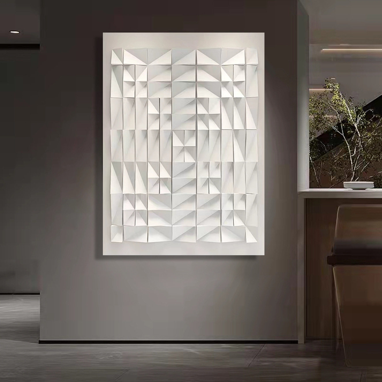 现代简约入户玄关3D立体浮雕抽象画客厅餐厅装饰画白色无框装置画