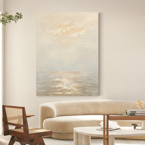 手绘油画《温柔潮汐》奶油风装饰画客厅挂画玄关竖版纯手工画