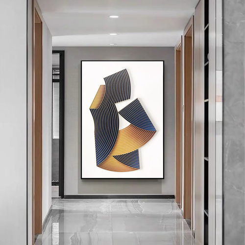 立体木雕现代简约客厅沙发背景墙艺术挂画别墅玄关抽象几何装饰画