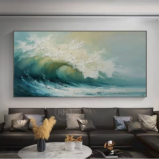 高级感纯手绘油画原创风生水起肌理画客厅沙发背景挂画大芬村油画
