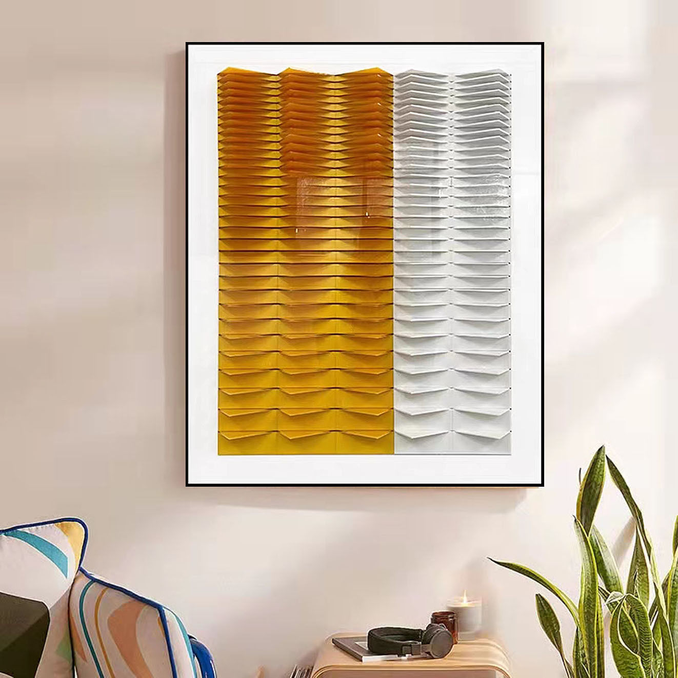 现代轻奢简约橙白色亚克力立体装饰画玄关客厅餐厅样板间抽象挂画