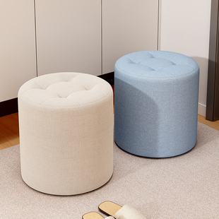 家用小凳子矮凳布艺凳子透气棉麻小板凳创意软包圆墩结实耐用圆凳