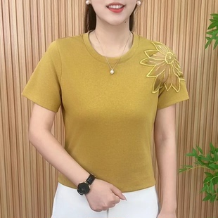T恤女百搭显瘦气质短袖 夏季 极简风纯色镂空短袖 时尚 上衣 洋气新款