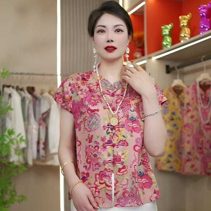 夏季新中式时尚提花立领马甲女士