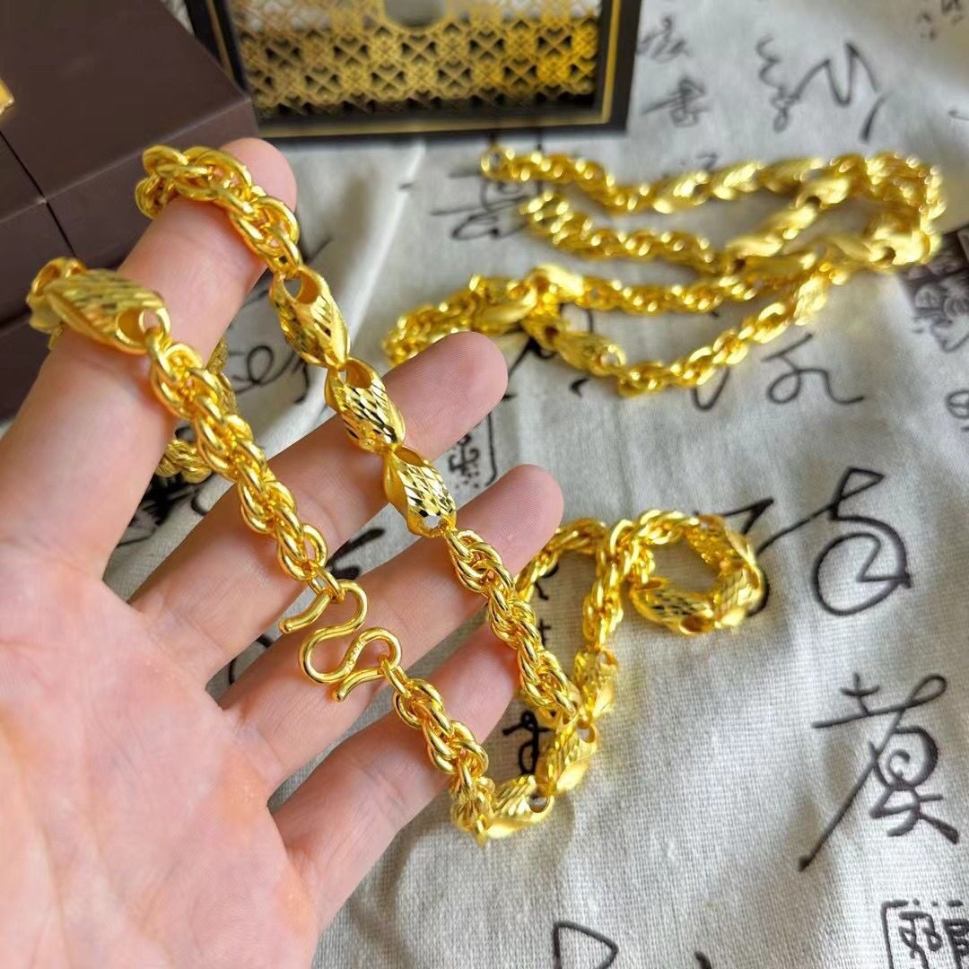 新款沙金项链霸气男士麦子超大麻花同款瓜子链粗款链