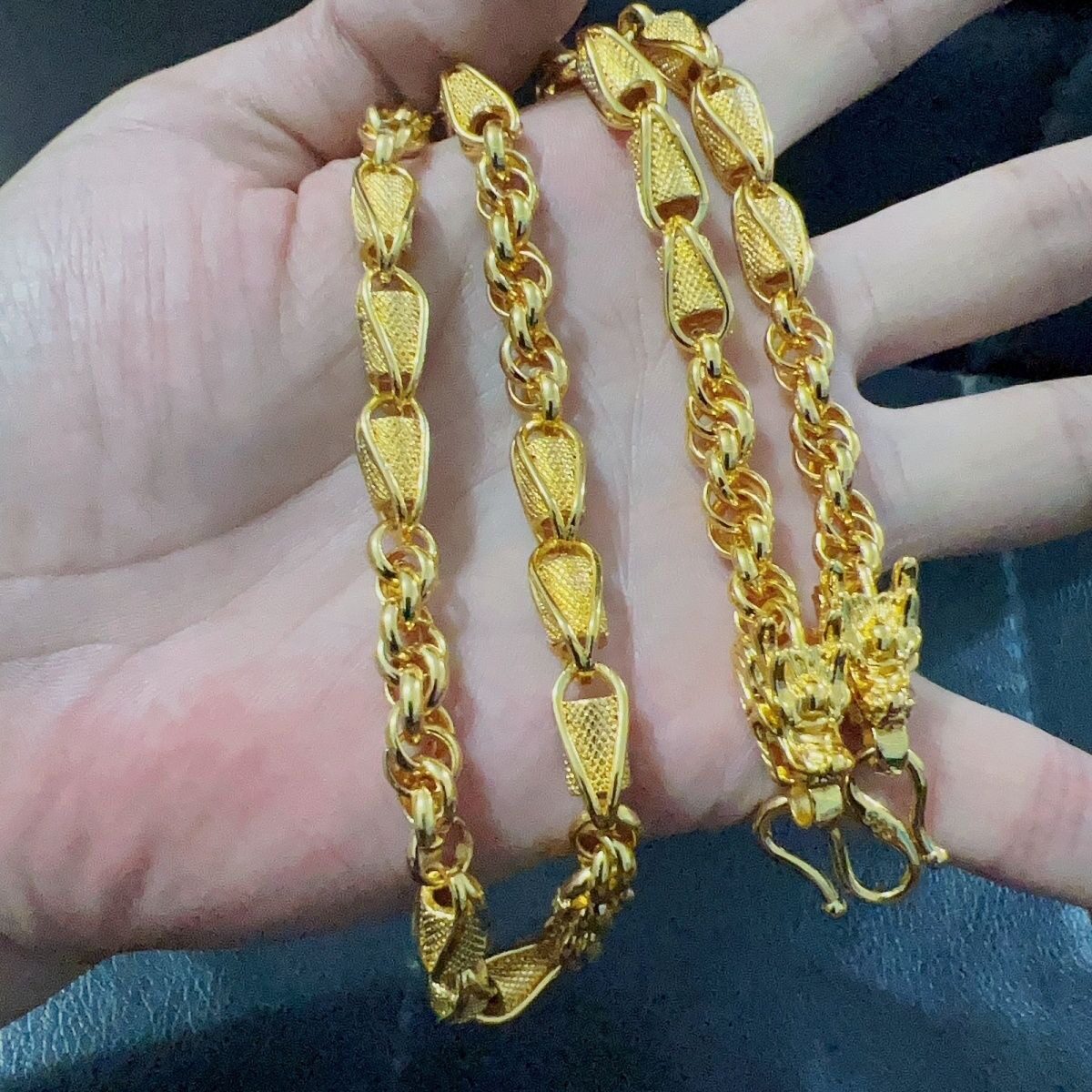 新款龙头麻花麦穗项链沙金龙骨男士链
