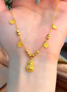 同款平安喜乐葫芦项链女碎冰冰四叶草锁骨链