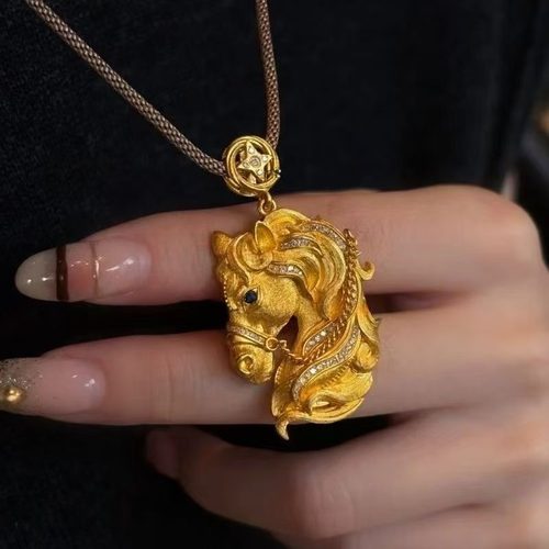 国风新中式马头吊坠项链马年本命年百搭锁骨链