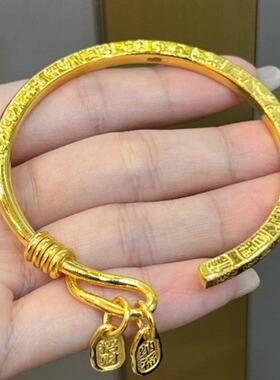 吉言吉语手镯女平安喜乐素圈开口镯子仿真国潮手饰生日