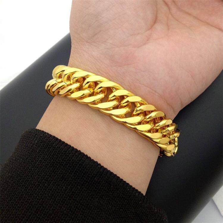【官方正品】精品足马鞭老板手链金黄色福字头鱼骨链男女款
