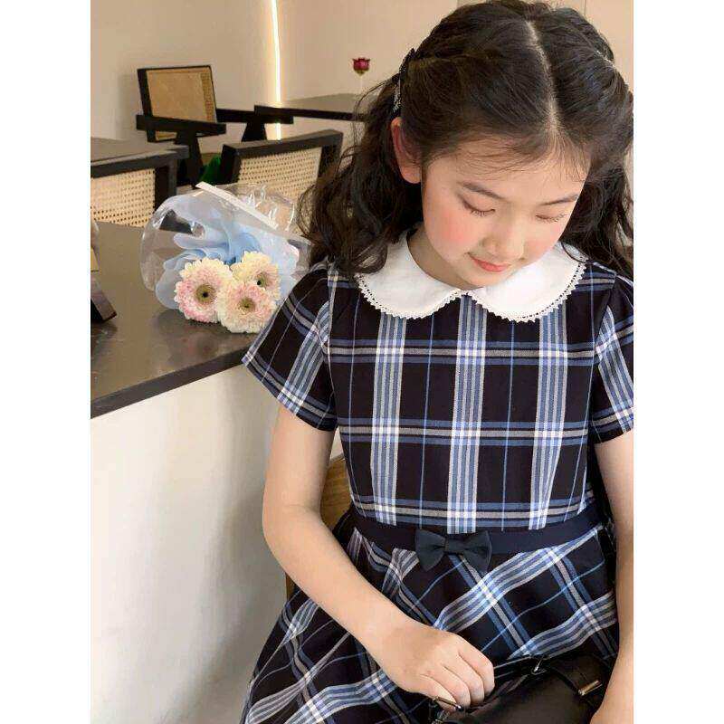 2026夏季女童短袖柔软娃娃领简约洋气女宝日系Polo领学院风连衣裙