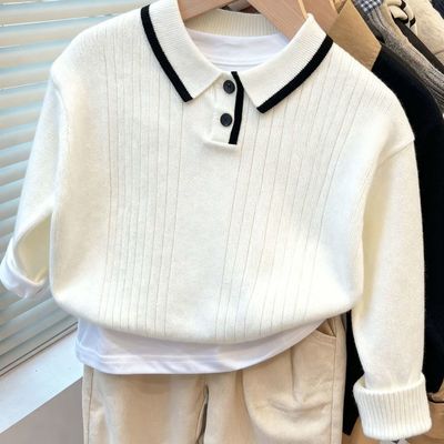 男童简约翻领毛衣打底