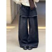 秋冬直筒韩版 女童裙帘阔腿牛仔裤 童装 洋气拼接加绒休闲宽松百搭潮