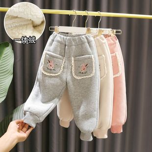 女童加厚加绒棉裤 3女婴儿童冬季 5岁女宝宝豪华一体羊羔绒休闲裤