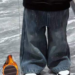 男童裤子春秋冬2026新款中小童洗烫渐变新款牛仔裤男星空流星瀑布