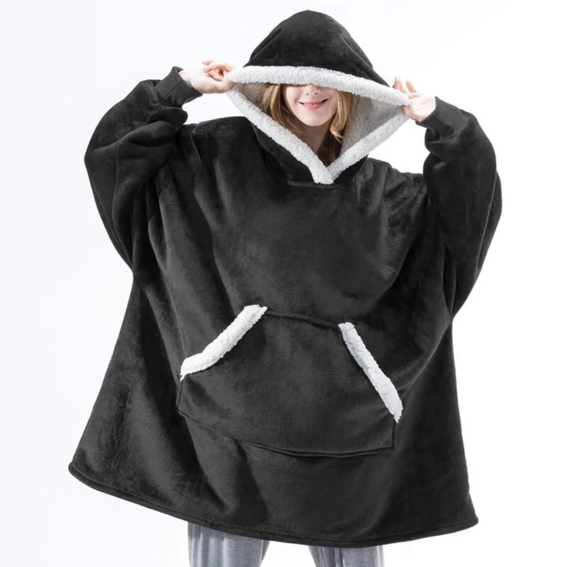 OVERSIZED HOODIE BLANKET SLEEVES SWEATSHIRT PLAID WINTE