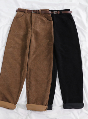 Lucyever New 2021 Women Spring Corduroy Pants High Waist Vin