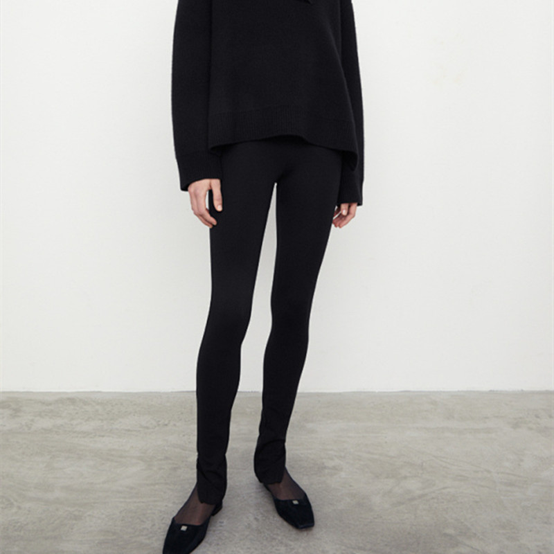 Women Black Side Zipper Split Leggings Pants 2021 Autumn Win