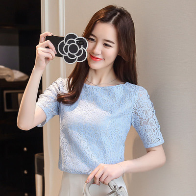 Summer Slim Hots Fashion Short Sleeves Lace Shirt Korean Sty