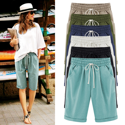 Oversized Women Summer Cotton linen Shorts Casual Ladies Dra