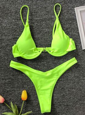 Neon Green V-bar Underwire Bikini 2021 Female Swimsuit Women