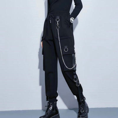 Streetwear Cargo Pants Women Casual Joggers Black High Waist