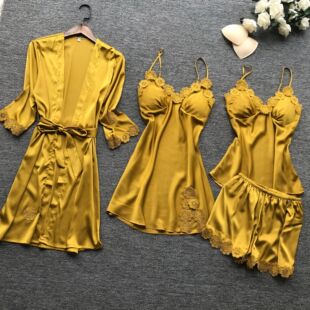 Lace New Women Satin Pyjama Pcs Summer High Quality Set