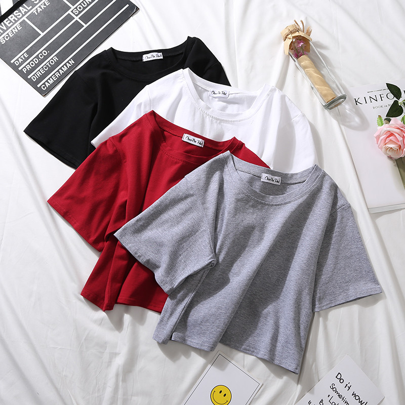 2020 Summer Short Sleeve T Shirts Women Cotton Solid T-shirt