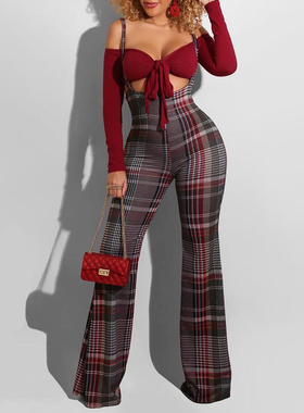 2021 Women Fashion Elegant Casual Plaid Colorblock Suspender