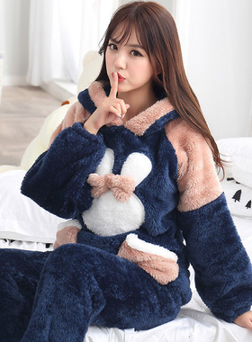 Pyjamas Women Rabbit Adult Animal Pajamas Set Winter Thick W