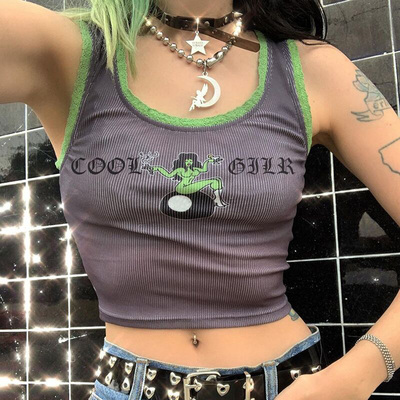 Y2K Aesthetics Tank Top Sleeveless Knit Cropped Shirts Haraj