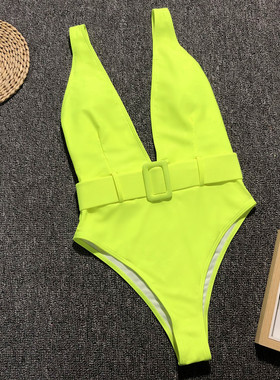 Solid Biquini 2019 Sexy Pure Deep V Backless Swimwear Maillo