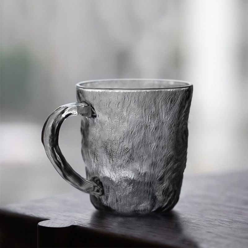 马克杯日式冰川纹玻璃杯带把手高颜值茶杯喝水杯子ins风咖啡杯
