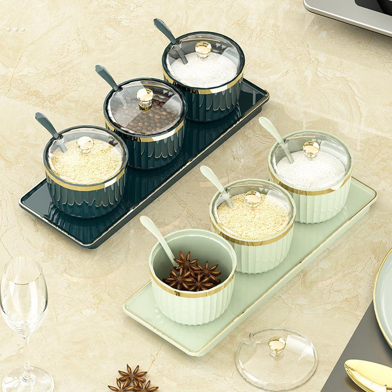 轻奢调料盒调料罐商用家用厨房组合套装调味罐一体收纳塑料调味盒