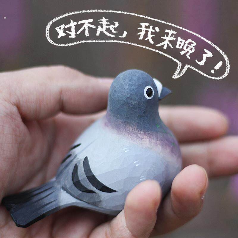 肥啾鸟木雕小鸟鸽子白鸽手工实木桌面摆件胖鸟手工摆件送男生朋友