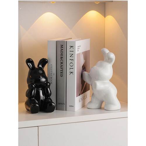 创意兔子书档摆件玄关客厅书房书柜桌面书立家居装饰品陶瓷工艺品