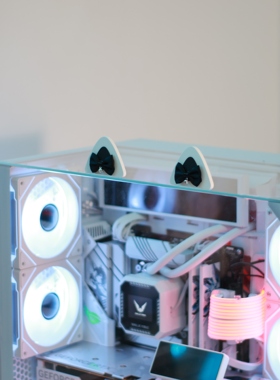 黑白色黑色蝴蝶结显示器机箱摆件装饰摆件透明机箱装饰品现代多功