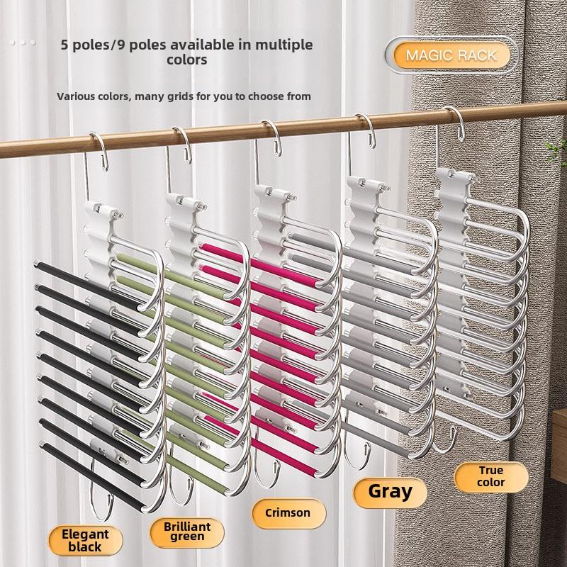 折叠裤架不锈钢衣柜内置家用多层无痕裤夹多功能衣架收纳裤子挂架