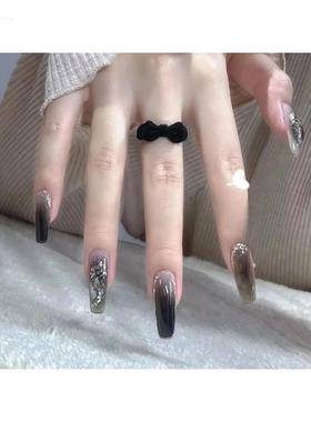 假指甲手工穿戴甲显白暗黑小众风黑色渐变香槟钻石美甲婚甲18款
